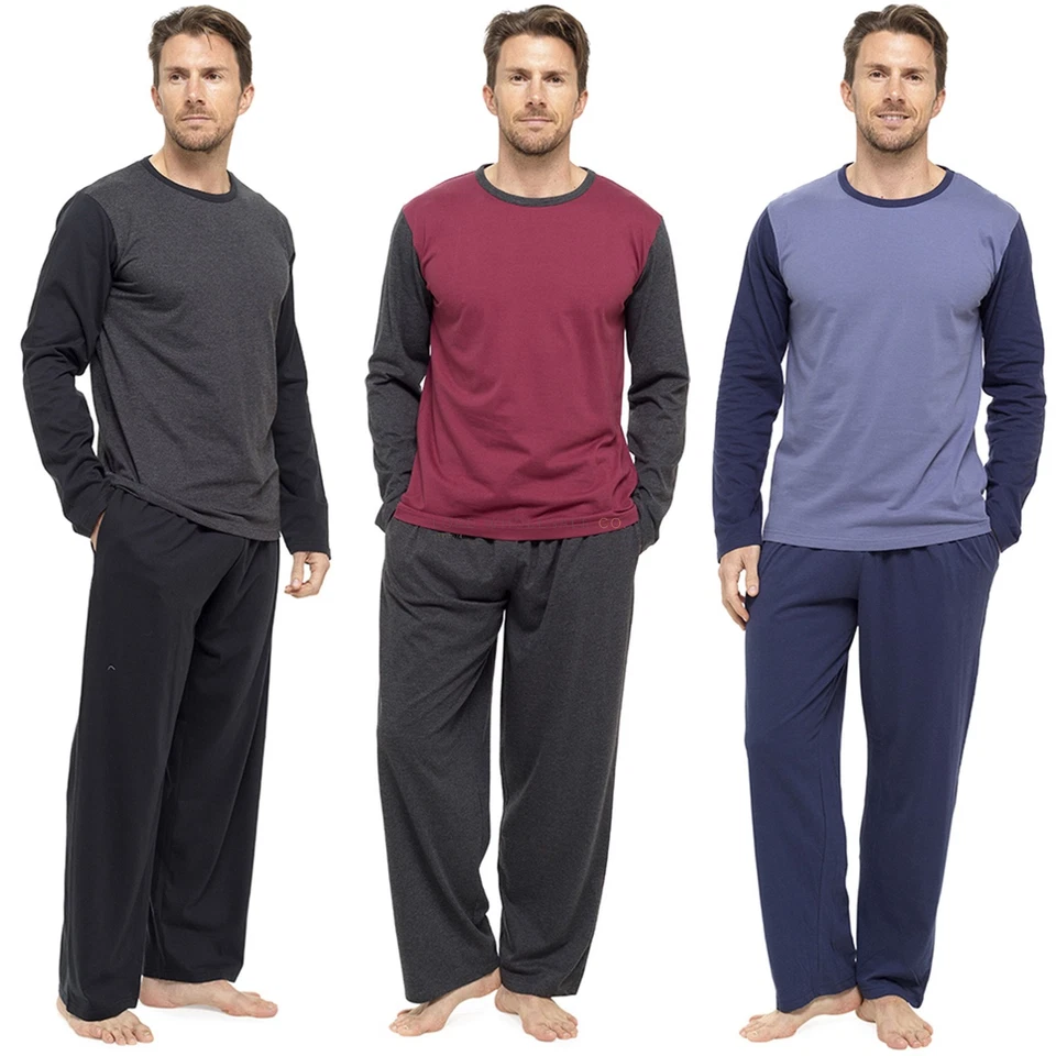 STYLE Tom Franks Mens PJ's Set Pyjamas Poly Cotton Crew neck Long Sleeve Nightwear