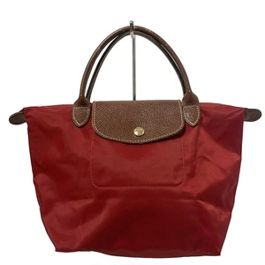 Borsa a mano originale originale LONGCHAMP Le Preage - pelle nylon rosso marrone - Foto 1 di 9