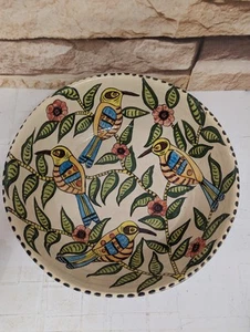 Vintage Water Berry Large Bowl Hand Crafted In Zimbabwe With Bird Floral Pattern - Picture 1 of 19