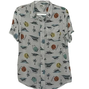 Kids Pokémon Button-Up Shirt Medium Pikachu Squirtle Beach Surf Aloha Print - Picture 1 of 11