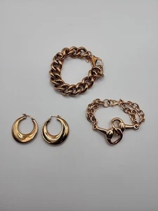 Bronze Milor Italien Rose klobig Kabelverbindung Pferd Gebiss Armband 7" & Ohrringe Lot - Bild 1 von 14