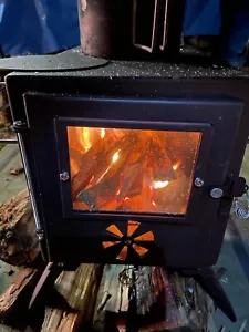 Stainless steel wood stove with chimney, 2 heat-resistant glass sides and shelf - Picture 1 of 9
