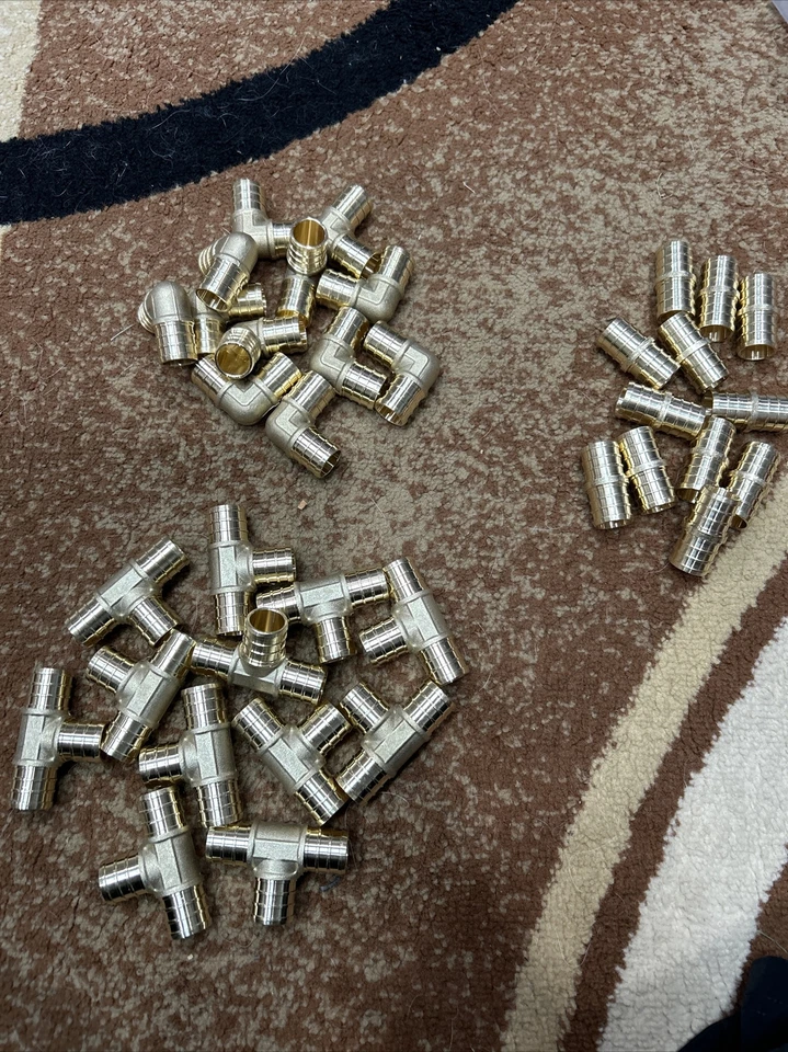 EFIELD 36PCS 3/4" PEX Crimp Brass Fittings Elbow, Coupling, Tee(10/Each),No Lead - Image 1 of 1