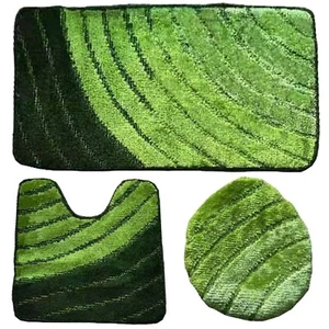 3 pcs Standard Size Shaggy Colored Geometric Striped Waves Bath Rugs Set. - Picture 1 of 12