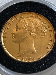 1866 Victoria Young Head Shield Back Full Gold Sovereign 22ct 7.98g