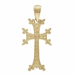 14k Yellow Gold Armenian Khachkar Cross Charm Pendant 1.4 grams - Picture 1 of 4
