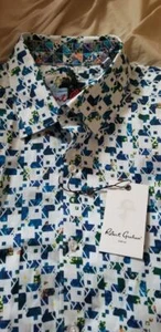 ROBERT GRAHAM Blue White Geometr pattern Long sleeve Size M BRAND NEW w/ TAGS - Picture 1 of 6
