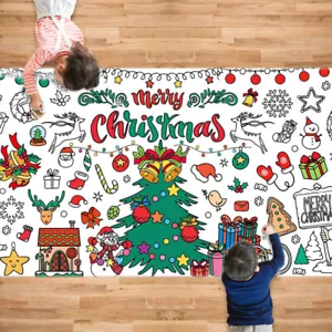 Xmas Giant Coloring Poster Tablecloth Christmas Craft Kids DIY Coloring Banner - Picture 1 of 10