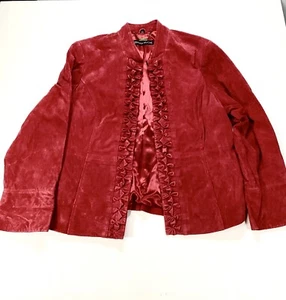 Pamela McCoy Western Jacket Suede Leather Ruffle Red Women's 1X Hook Closure NOS - Picture 1 of 11