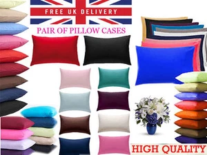 2 PILLOW CASE LUXURY CASES POLY COTTON HOUSEWIFE PAIR PACK BEDROOM PILLOW COVER - Picture 1 of 23