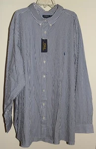 Nueva Camisa Polo Ralph Lauren Para Hombres 4XB Botón Frontal Azul Blanco Rayas Calce Clásico - Imagen 1 de 3
