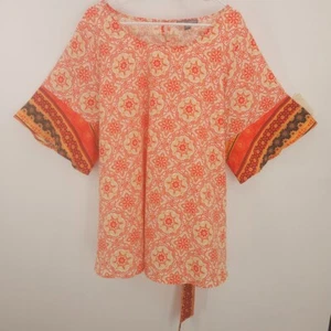 Jessica London Women Kimono Top Orange Floral Tie Back Ethnic Suit Button Sz 24W - Picture 1 of 12