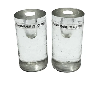 Pair of Handmade in Poland 2.3" Cylindrical Clear Glass Mini Candle Holder - Picture 1 of 7