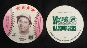 Tarjeta 1977 MSA Wendy's Old Fashioned Hamburgers Tony Pérez Montreal Expos - Imagen 1 de 3