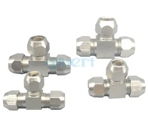 Fit Tube OD 4-16mm Tee 3 Ways Nickel Brass Ferrule Air Compression Fitting - Picture 1 of 1