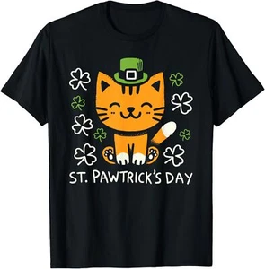 Cute Cat Leprechaun St Pawtrick's Funny St Patrick's Day T-Shirt - Picture 1 of 5