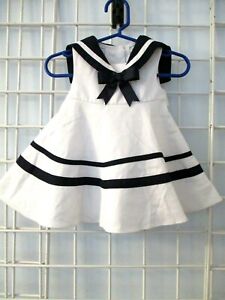 Vintage Toddler Girl Rare Editions White & Navy Sailor Dress Size 3-6 months
