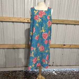 Vintage sears Sleeveless Blue Floral Dress House Dress Maxi Dress Medium 12-14 - Picture 1 of 7