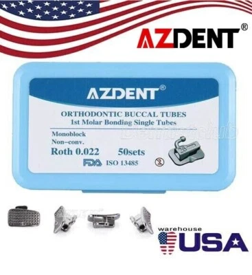50Sets Dental AZDENT Orthodontic Buccal Tubes Roth.022 1st Molar Bondable Tubes - Image 1 of 4