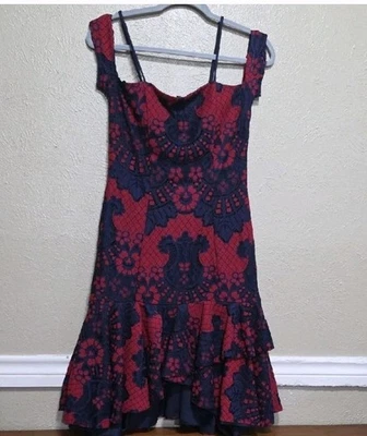 Vestido Alexia Admor Encaje Hombro Frío Volantes Falda Talla Pequeña Rojo/Azul Marino... Foto 1 de 4