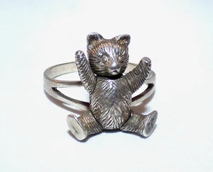 VINTAGE SILBER TEDDYBÄR RING GELENKIGE GLIEDMASSEN GELENK TEDDYBÄR RING UK T - Bild 1 von 7