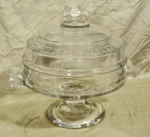 Antique Doyle and Co 1880s Glass 8" Lidded Compote Pedestal Dish Handles VG Cond - Picture 1 of 6
