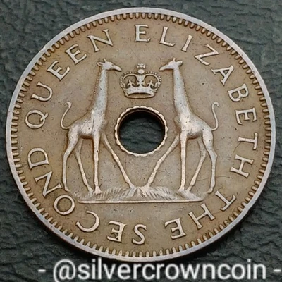 Rhodesia & Nyasaland 🇬🇧🇿🇲🇲🇼 Half Penny 1958. KM#1. 1/2 Cent coin. Giraffes - Image 1 of 4