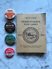 1953, 1959, 1974, 1975 Pennsylvania Fishing License Button Pinback Badge & Book