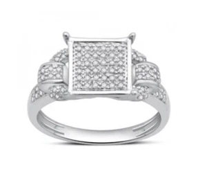 Womens 14K White Gold Finish Size 7.25 Diamonds Designer Ring - Picture 1 of 6