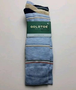 Goldtoe Men's Clubhouse Dress Socks Stripe 3 Pair Crew Blue CoolMax Size 6-12.5 - Picture 1 of 5