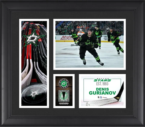 Denis Gurianov Dallas Stars FRMD 15" x 17" Collage with a Piece of GU Puck Cover