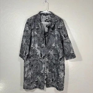 Misook Jacket Womens Medium Gray Floral Art Clasp Long Laggenlook Polyester - Picture 1 of 5