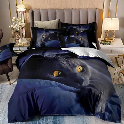 GUIDEAR Black Cat Duvet Cover Animal Bedding Set Single Double King Size with Pillowcase