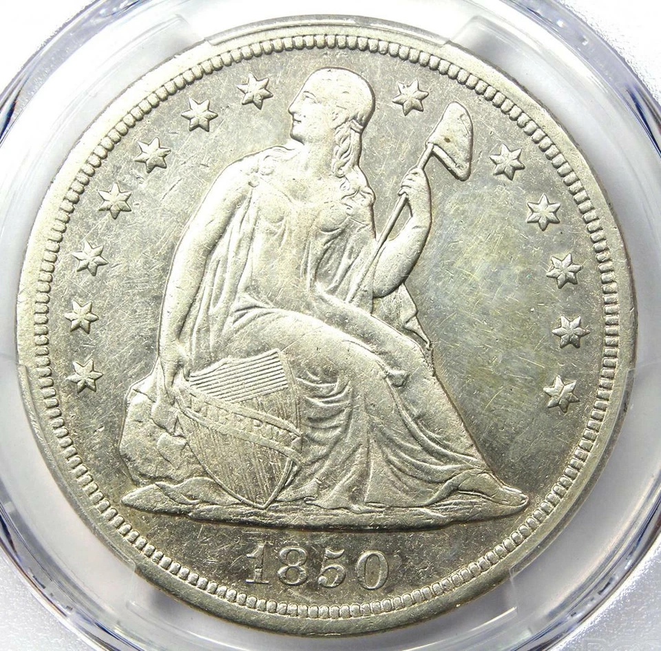 Dólar de plata libertad sentada 1850-O $1 - PCGS AU Detalles - ¡Rara moneda de fecha temprana! Foto 1 de 4