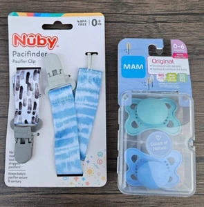 Nuby Pacifinder - Blue - 2pk + 2 PACIFIERS 0-6 MONTHS T37 - Picture 1 of 2