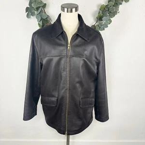 Vintage Y2K J Crew Leather Jacket Mens L Brown Full Zip Quilted Bomber Brown - Picture 1 of 20