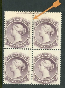 Canada 1860 Nova Scotia 2¢ Lilac Scott #9 Inscription Block Mint Z113 - Picture 1 of 2