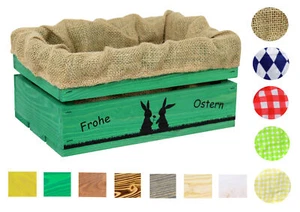 Holzkiste Druck Frohe Ostern Hasenpärchen verschiedene Farben und Stoffeinlagen - Bild 1 von 7