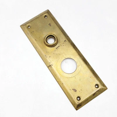 Vintage Brass Interior Doorknob Back Plate 8" x 2 3/4" holes 2 1/2" - Image 1 of 4