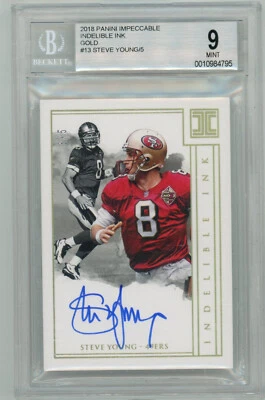BGS 9 2018 Panini Impeccable #13 Steve Young Indelible Ink On Card Auto /5 49ers - Image 1 of 2