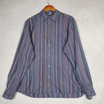 Camisa de Vestir Ted Baker Para Hombre 5 Negra Multi Rayas Manga Larga Abotonada Clásica Foto 1 de 4