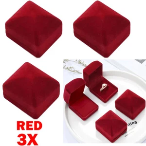 3pc Red Wedding Engagement Luxury Wedding Ring Box Storage Ring Box Jewelry Case - Picture 1 of 10