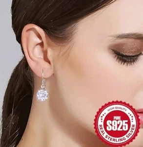 Womens S925 Sterling Silver Crystal Sparkly Ball Earrings Proms Occassions UK - Picture 1 of 6