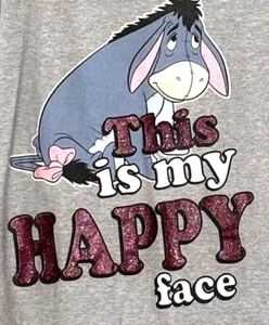 Disney Eeyore This Is My Happy Face Heather Gray Women's T-Shirt - Size 1X - Picture 1 of 4