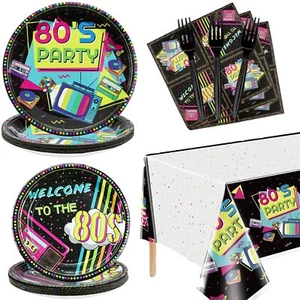 Hegbolke 80s Party Supplies Serve 20-81Pcs Plates Napkins Tablecloth Forks Se... - Picture 1 of 9