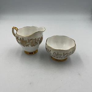 Stunning Antique Queen Anne Bone China Sugar & Creamer White & Gold England - Picture 1 of 10