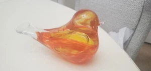 Vintage Hand Blown Art Glass Bird Paperweight Orange Yellow Unmarked 7x4 - Picture 1 of 1