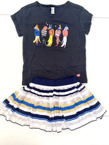 2-piece Birds Shirt & Blue, Yellow And White Striped Skirt Girls Size 4 - Picture 1 of 5