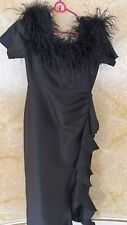 Beautiful Badgley Mischka Black Feathered Collar Sheath Dress Womens Size 8 