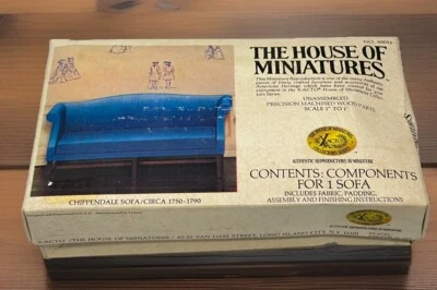 Vtg Doll House Furniture The House of Miniatures Blue CHIPPENDALE SOFA Kit RARE - Изображение 1 из 4